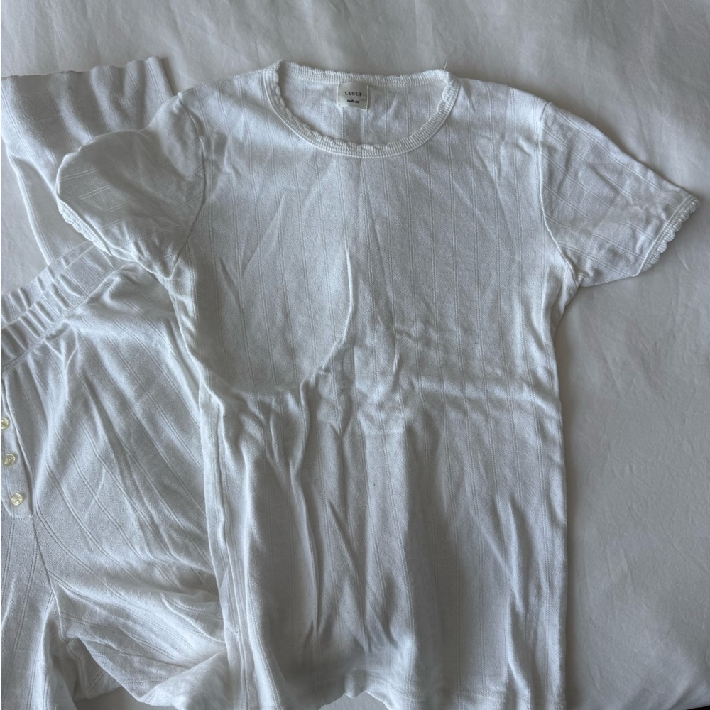Leset white pointelle pant and shirt set